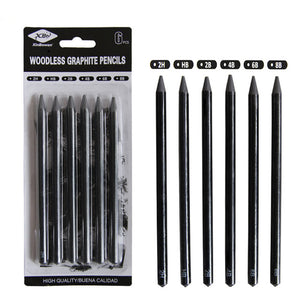 EZONE 6PCS Professional Pure Carbon Sketch Pens 2B/4B/6B/8B/2H/HB Woodless Charcoal Pencil For Sketching Drawing Tool Art Supply - AZEKStore