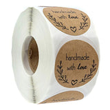 500 Labels per roll Round Natural Kraft Thank You Sticker seal labes Hand Made With Love Sticker Paper Stationery sticker - AZEKStore