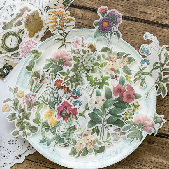 60pcs Travel Stickers Vintage Retro Green Plants Flowers Washi Paper Stationery Stickers Decorations Scrapbooking Diary Albums - AZEKStore