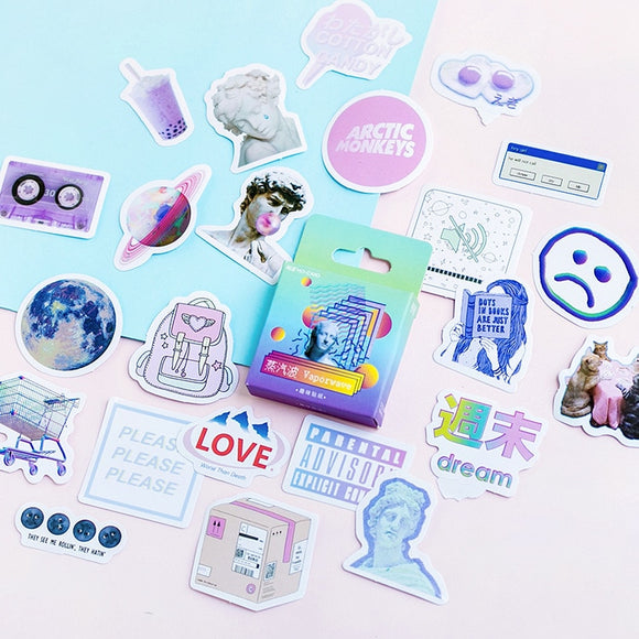 46 Pcs/box Cute Vaporwave Label Kawaii Diary Handmade Adhesive Paper Flake Japan Sticker Scrapbooking Stationery Stationery - AZEKStore